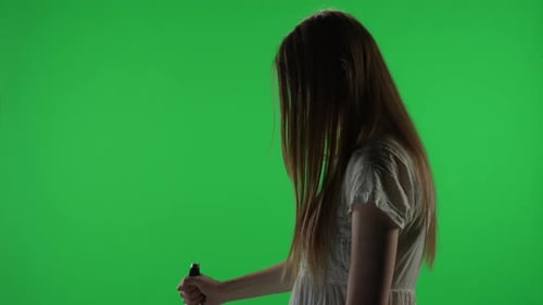 Medium Side View Green Screen Chroma Key Video of a Posessed Female Figure Ghost Poltergeist Zombie