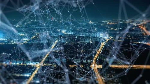 smart Connected city skyline. Futuristic network concept, city Technology