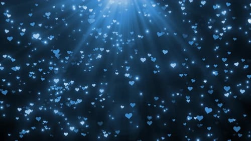 Animated Glowing Blue Hearts and Particles Loop Background