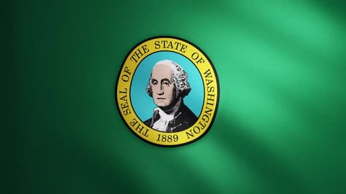 Washington State Flag Waving with Seal Loop Animation