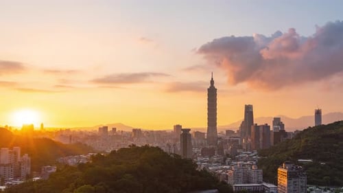 Taipei 101 bei Sonnenuntergang — Blick auf die Skyline von Taipeh in 4K zur Goldenen Stunde