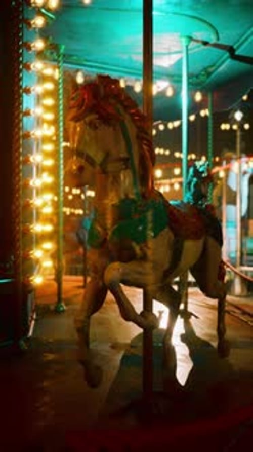 Illuminated MerryGoRound Horse in Night