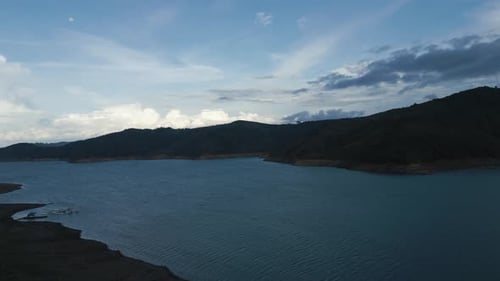 Aerial Lake Calima at Sunset. Ascending Shot. Valle del Cauca. Colombia