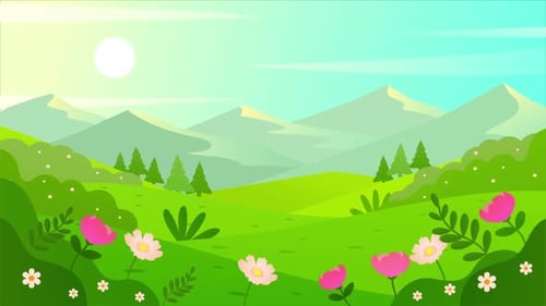 Animated Spring Summer Flat Design Landscape Background