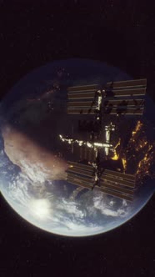 International Space Station in Outer Space Over the Planet Earth Orbit