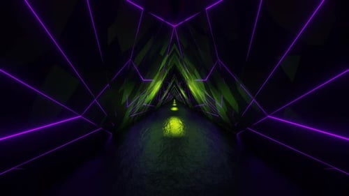 Lime And Purple Triangular Neon Glow Tunnel Background Vj Loop In 4K