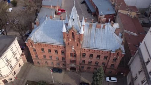 Aerial View of Ornate Building in Urban Setting