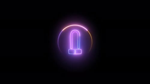 Glowing symbol of lock icon animated . motion graphics 4k videos . black background .
