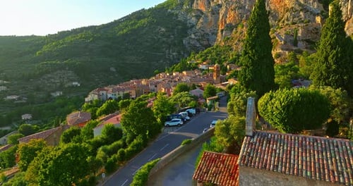 Aerial View of Moustiers Sainte Marie An Amazing Authentic French Village in the Mountains in