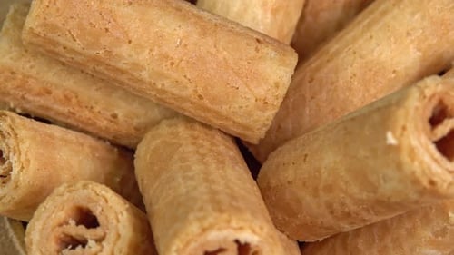 Close Up of Golden Brown Wafer Rolls