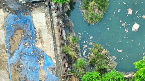 An industrial wastewater by bird's eye view by drone.