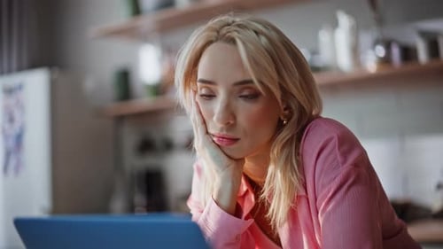 Tired Freelancer Having Headache Working in Home Office Portrait Woman Overwork