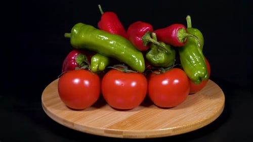 Tomatoes and Peppers Still Life on Board