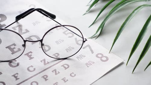 Eye Chart and Round Black Glasses Close Up