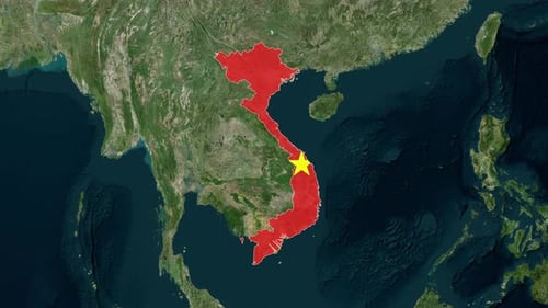 World Map Zoom to Vietnam with Country Highlight and Star