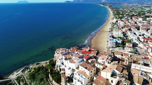 Scenic Aerial View of Coastal Town by Ocean