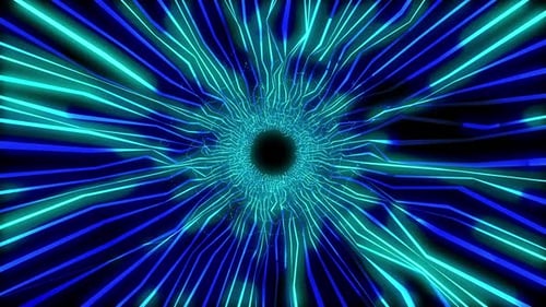 Beautiful abstract blue tunnel made of futuristic digital stripes and lines glowing