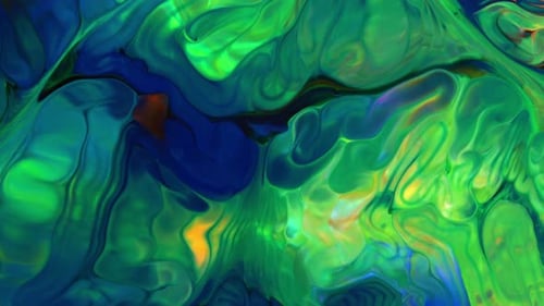 Abstract Liquid Paint Swirls of Blue and Green