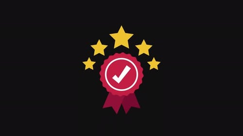 Animated Flat Design Quality Rating Badge with Five Stars