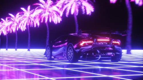 Futuristic Synth Wave Car Neon Backdrop