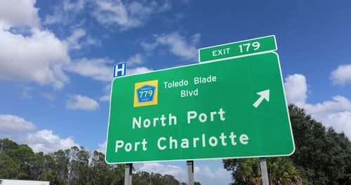 American Freeway Exit Sign in Florida I75 Highway Junction with Direction to North Port and Port