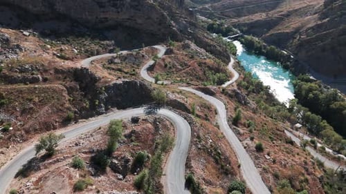 Aerial View Of A n Asphalt Road On Rugged Taurus Mountains In Alanya, Turkey.