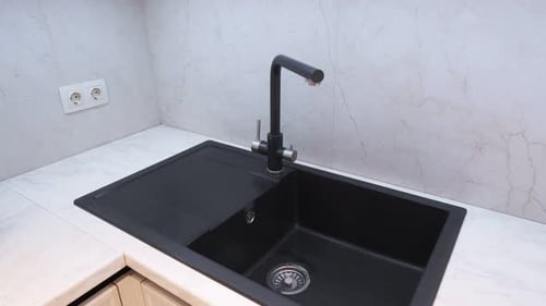 Modern Black Kitchen Sink with Marble Countertop