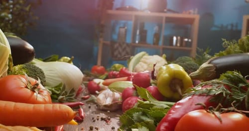 Assorted Vegetables With Chef Chopping Red Pepper