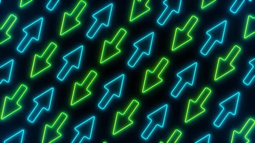 Dynamic neon arrows pulse with vibrant energy on dark background