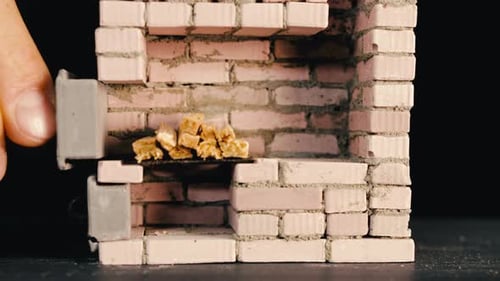 Miniature Brick Oven in Action Firewood Flue and Doors