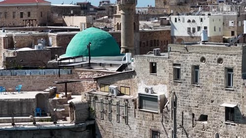 Aerial video over the old city of Acre in northern Israel