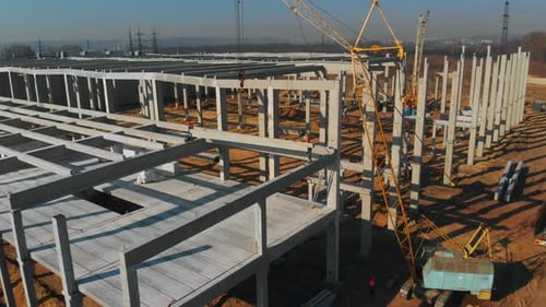 Construction Site Building Area of New Industrial Factory Warehouse or Storage Heavy Machinery High