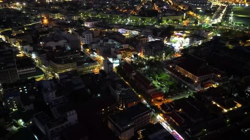 Aerial view of Bangkok residential district at night, Thailand.