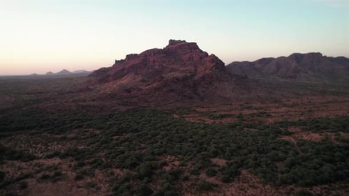 Unique Red Desert Mountain Aerial At Dusk In Arizona Wilderness