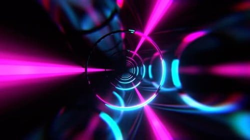 Cyan And Pink Infinite Corridor Of Wandering Ring Energy Background Vj Loop I 4K