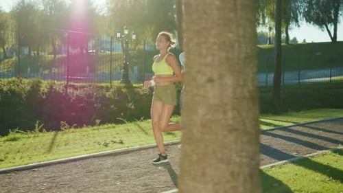 Attractive Multiethnic Youth Performing Running Cardio Workout Together Outdoors Three Best Friends