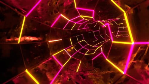 Pink And Yellow Neon Abstract Cyberspace Background Vj Loop In 4K