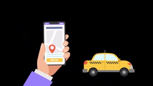Order Taxi Cab With Mobile Application City Location Alpha Channel