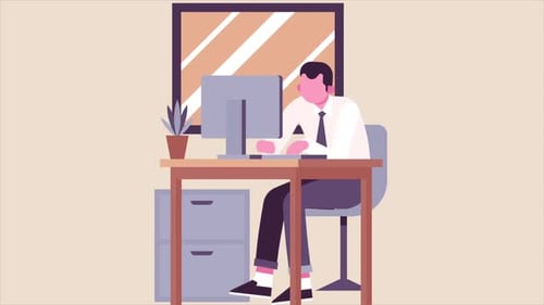 Flat Design Animation of a Man Working at an Office Desk