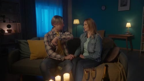 A Man Takes a Red Velvet Gift Box From His Breast Pocket Hands It to the Woman A Woman Opens a Box