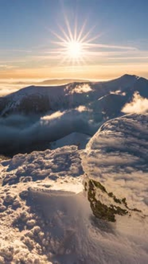 Sunset in Winter Mountains
