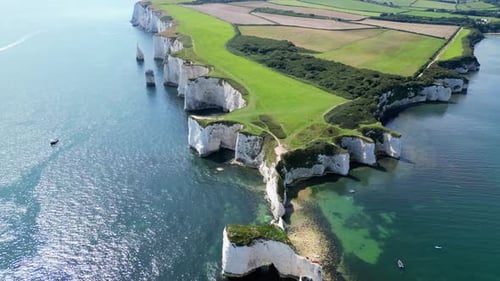 Aerial view of Old Harry Rocks, United Kingdom.