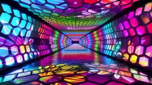 Colorful Rainbow Hexagonal Tunnel Motion Graphic