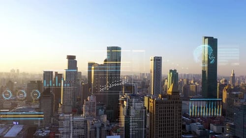 smart Connected city skyline. Futuristic network concept, city Technology.