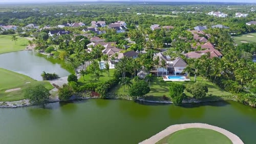 Exclusive villas at La Cana golf course in Punta Cana, Caribbean; drone