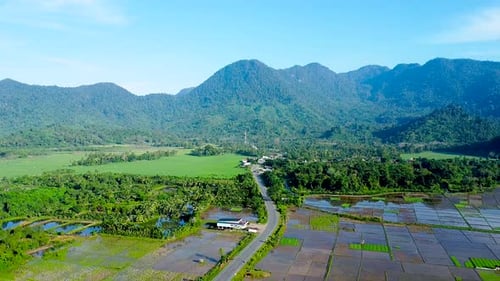 Vue sur le village avec des rizières apaisantes à Lamno Aceh Jaya