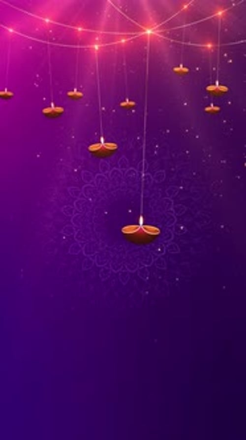 Happy Diwali Wish Greeting Animation Lampes Diyas, fond de feux d'artifice. Publications festives sur les réseaux sociaux,
