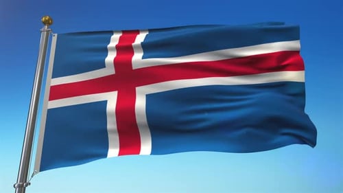 Realistic Waving Iceland Flag on Clear Blue Sky
