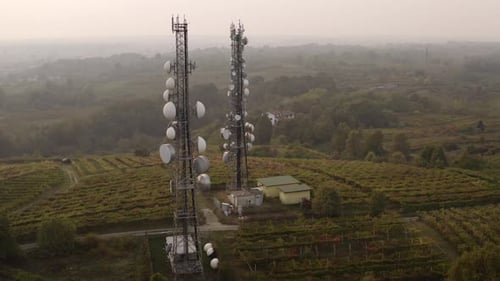 Big Satellite dishes for telephone and data transmission. Concept: Technology, future, energy, pow