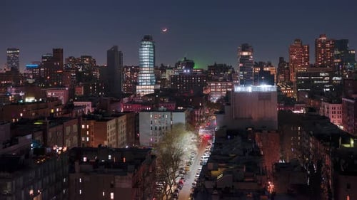 Crescent moonset over East Village, Manhattan